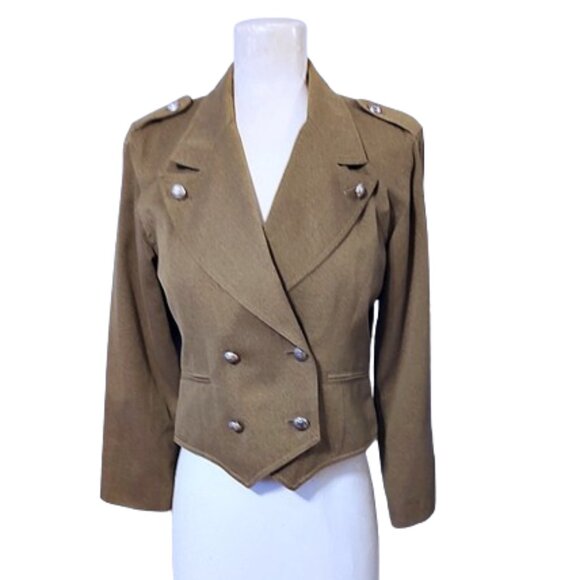 1990s Vintage Designer Olive Military Style Cropped Jacket By Nipon Unworn - Picture 2 of 8
